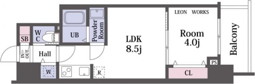 レオンコンフォート谷町九丁目Ａタイプ間取り図